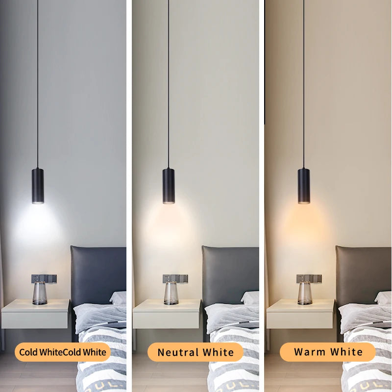 Modern Aluminum LED Pendant Light 10W 15W Long Tube 6x16cm 6x30cm AC 110-265V Black
