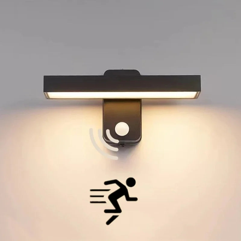 PIR Motion Sensor LED Wall Lamp IP65 340° Rotatable 20-50cm Warm White AC 85-265V Black