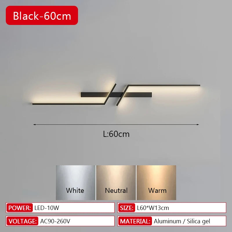 Modern LED Strip Wall Lamp 13W 15W 18W Dimmable Black Gold 60cm 80cm 100cm AC 90-260V