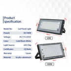 LED Flood Light 50W 100W SMD2835 CRI 85+ 180° IP65 AC 110-220V Warm Cool White 2-Year