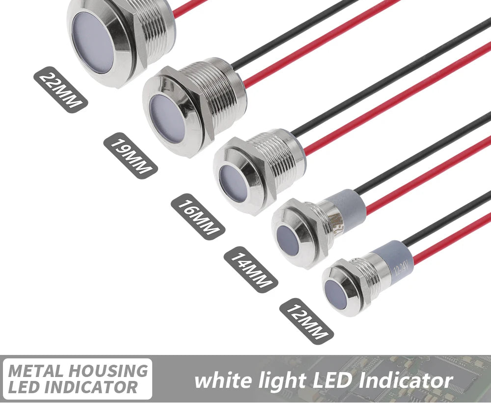 IP65 Waterproof Metal LED Indicator Pilot Light Copper 6mm 8mm 10mm 12mm 14mm 16mm 19mm 22mm 3V 12V 24V Signal Lamp Panel Mount