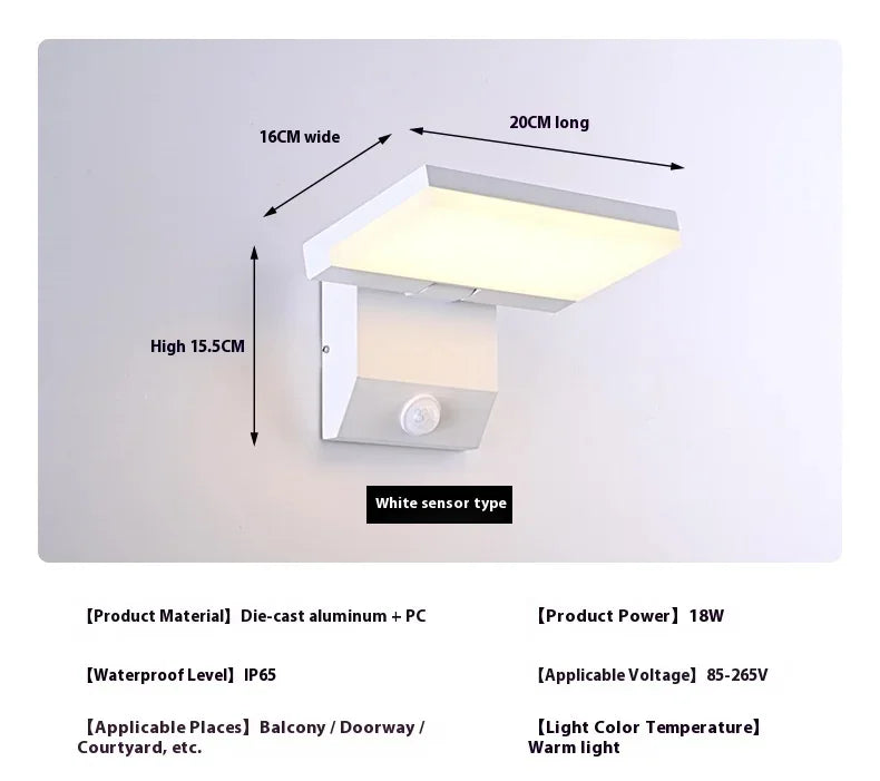 IP65 LED Outdoor Wall Light 18W Warm White Foldable Aluminum Sensor AC 85-265V Garden Courtyard Street Home Decor Wall Lamp