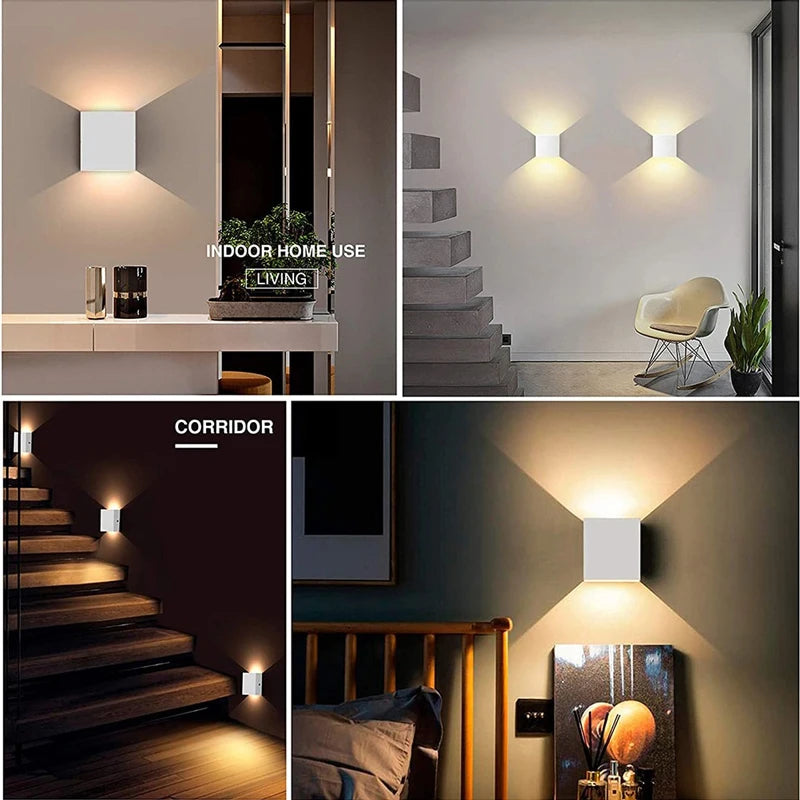 6W 12W IP65 COB LED Wall Lamp 90-100lm/W 100° Adjustable AC 85-265V White Black 100x100mm