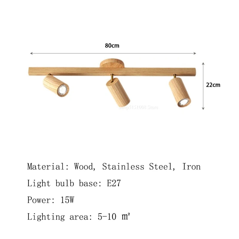 Modern Wood Ceiling Spotlight 5W 10W 15W 20W E26 1 2 3 or 4 Head Surface Mounted Adjustable AC 90-260V Kitchen Dining Room Bedroom