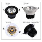 Dimmable COB LED Recessed Downlight 3W 5W 7W 10W 12W Aluminum 60 Degree AC 110-220V Warm White Neutral White Cool White White Silver Black