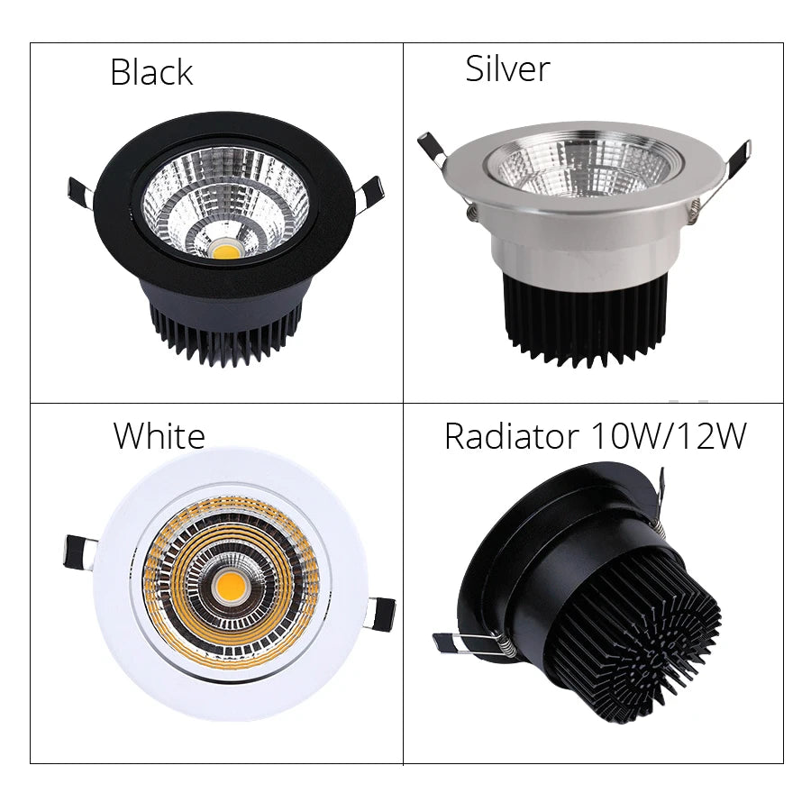 Dimmable COB LED Recessed Downlight 3W 5W 7W 10W 12W Aluminum 60 Degree AC 110-220V Warm White Neutral White Cool White White Silver Black