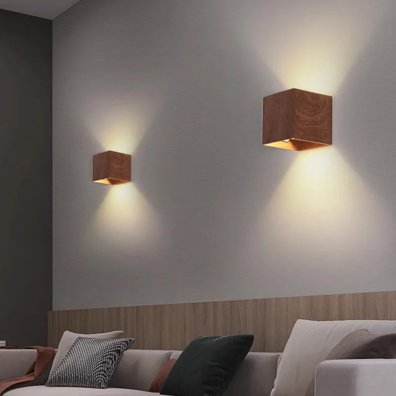 Nordic Wood Grain LED Wall Sconce G9 Single Head Up and Down Iron Dimmable Remote Control 3000K to 6500K AC 110-220V Bedroom Living Room