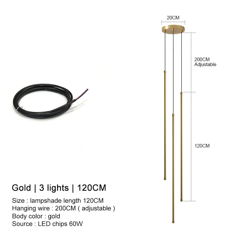 Modern Linear LED Chandelier Pendant Light 3 Head Black Brushed Aluminum Adjustable Wire Dining Room Kitchen Island