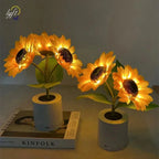 Sunflower LED Night Light USB Rechargeable 1W Warm White 2 Brightness Modes Silk Cloth Plastic Bedroom Bedside Table Lamp