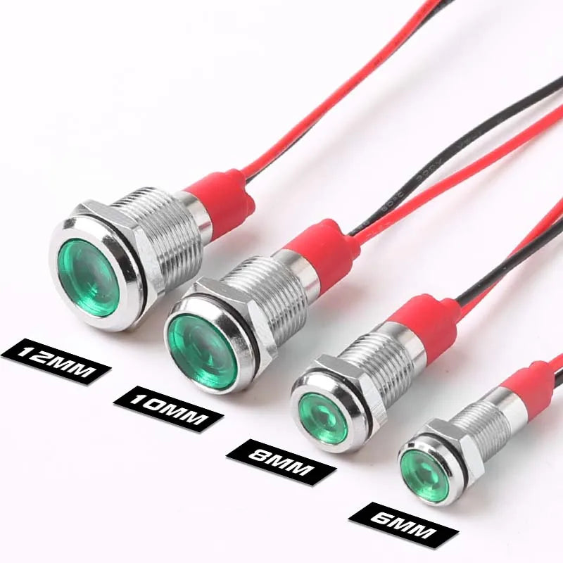 Metal LED Indicator Pilot Light Copper IP66 Waterproof 6mm 8mm 10mm 12mm Panel Mount AC DC 3-220V Red Yellow Blue Green White
