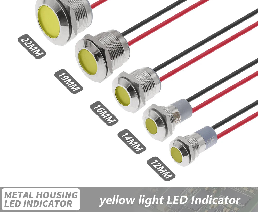 IP65 Waterproof Metal LED Indicator Pilot Light Copper 6mm 8mm 10mm 12mm 14mm 16mm 19mm 22mm 3V 12V 24V Signal Lamp Panel Mount
