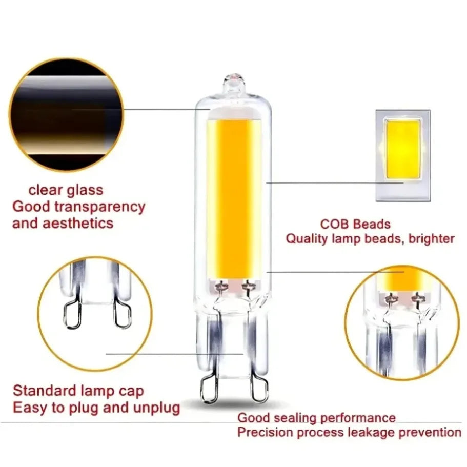 G9 LED COB Glass Bulb 7W 9W 12W 15W 360° CRI 85+ AC 110-220V Warm Cool White