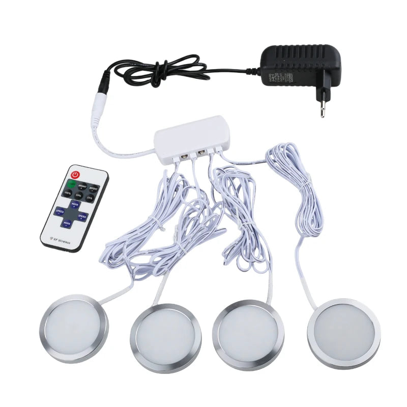 Under Cabinet LED Puck Light 2W DC 12V RF Remote Dimmable Linkable Aluminum PMMA Lens Kitchen Showcase Wardrobe Multi Pack