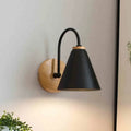 Nordic Wooden LED Wall Sconce E26 Single Head Downlight Plated Iron Shade AC 90-260V Bedroom Living Room Kitchen Black White Gray