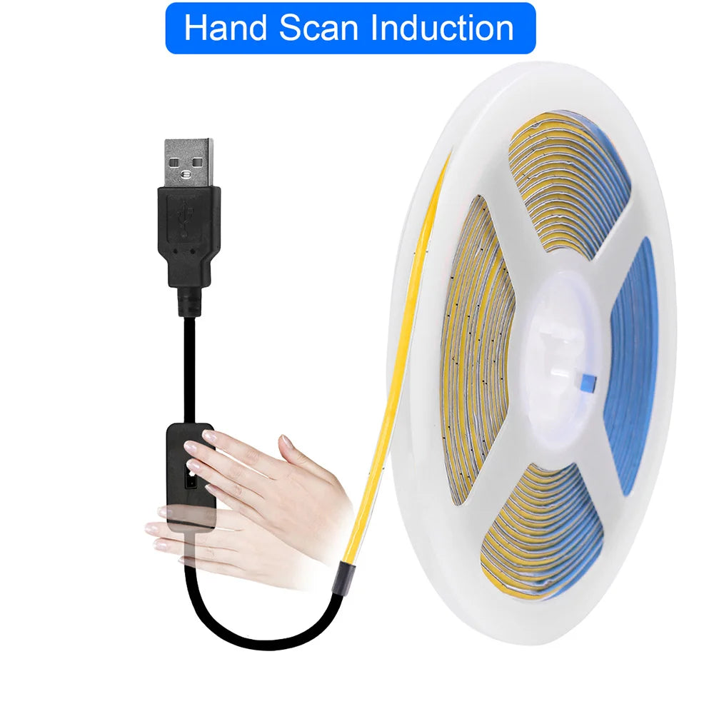 DC 5V USB COB LED Strip Light 320 LED/m 3mm PCB CRI 90 IP33 0.5m to 5m Warm White Natural White Cool White Red Blue Pink Ice Blue Dimmable Flexible Tape