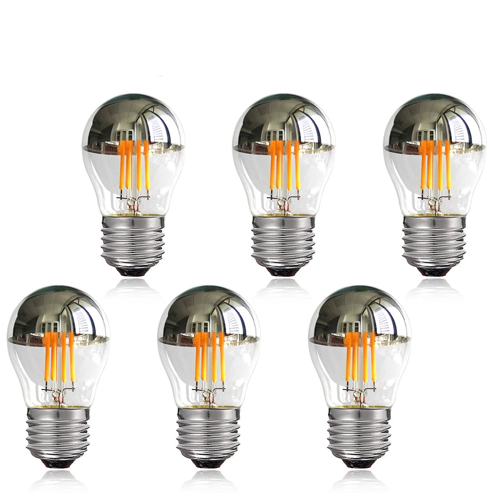 G45 Silver Globe LED Filament Bulb 4W 320lm CRI 90+ 2700K 360° E26 E12 AC 110-240V 6-Pack