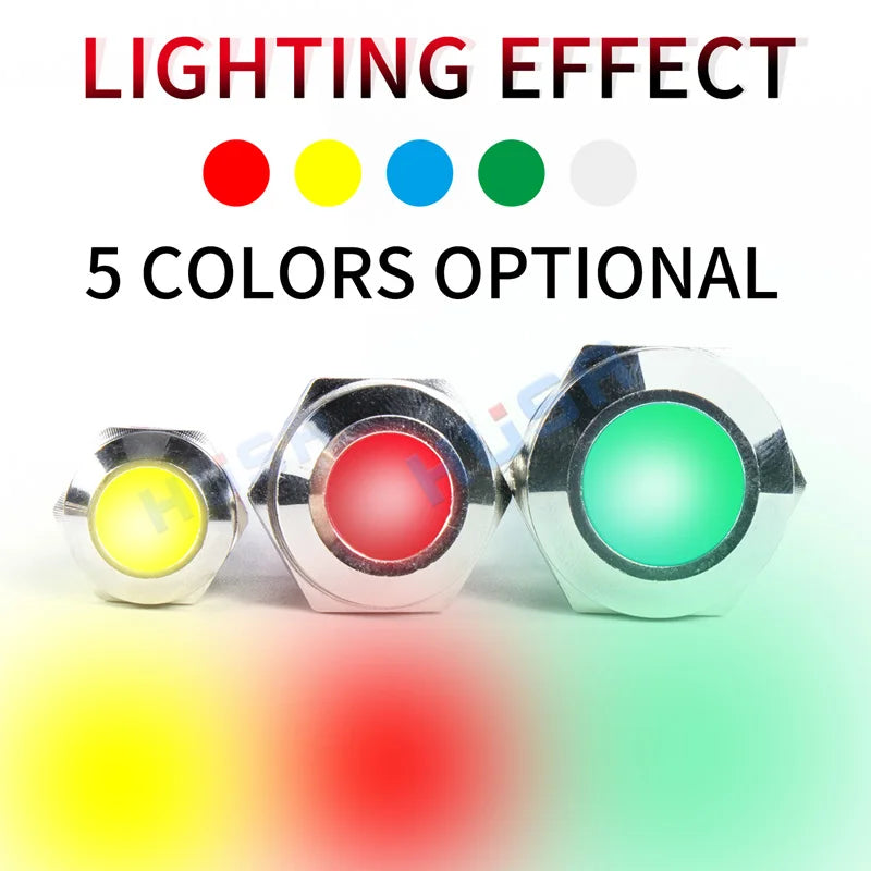 Metal LED Indicator Pilot Light Nickel Plated Brass 6mm 8mm 10mm 12mm 14mm 16mm 19mm 22mm IP65 Waterproof Panel Mount