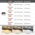 Dimmable Square LED Panel Downlight 9W 12W 18W 24W 36W Epistar 180° 100lm/W AC 110-240V