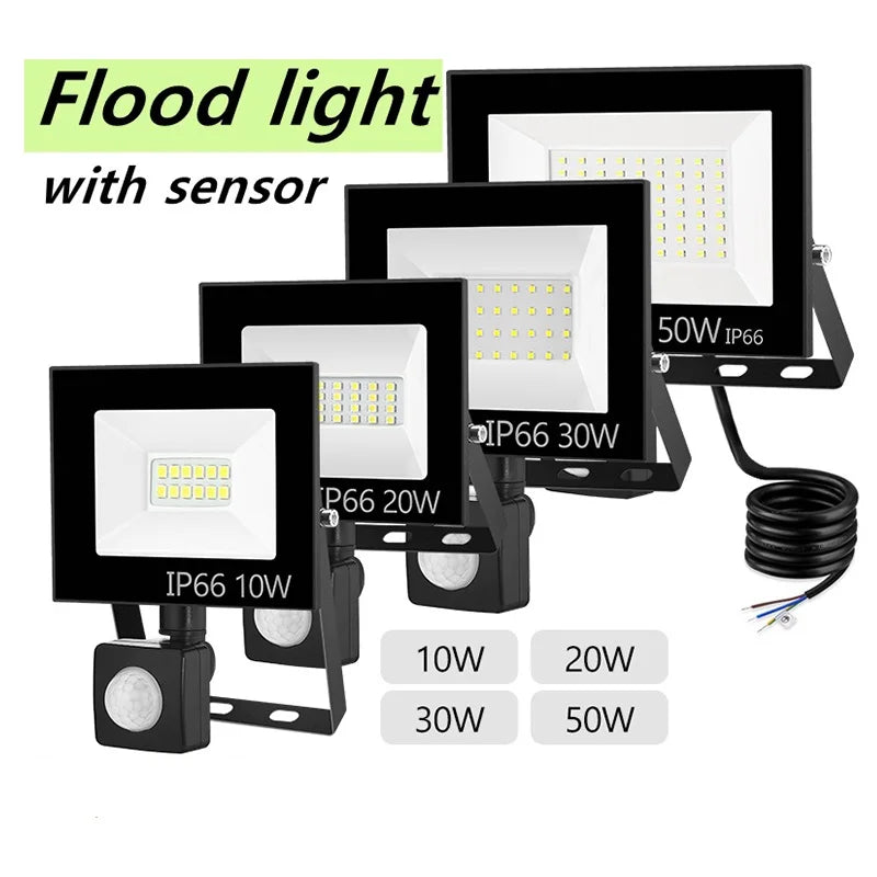 PIR Motion Sensor LED Flood Light 10W 20W 30W 50W 100W IP66 6000K AC 110-240V Outdoor