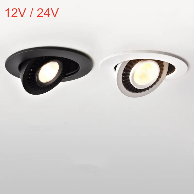 360 Degree Rotatable COB LED Recessed Downlight 5W 7W 10W 15W 18W CRI 80 100-110 lm/W AC DC 12V 24V Warm White Natural White Cool White White Black Driver Included