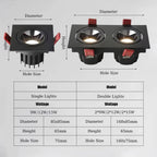 Dimmable Anti-Glare Square COB LED Recessed Downlight 9W 12W 15W Dual Head Option 85-265V