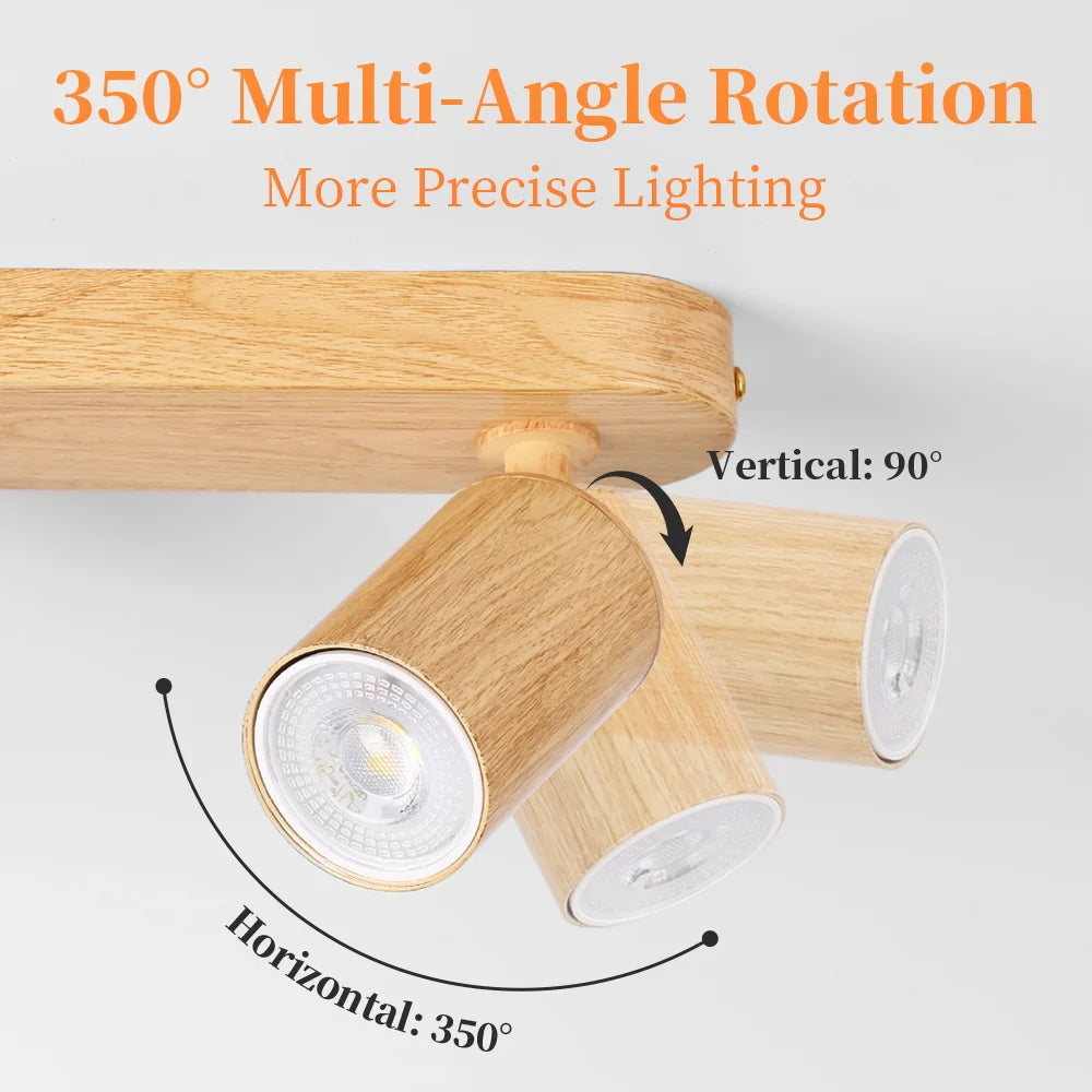 Wood Grain GU10 LED Ceiling Spotlight 25W Max 350 Degree Horizontal 90 Degree Vertical Adjustable AC 85-265V Single or Double Head Foyer Bedroom Kitchen