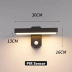 PIR Motion Sensor LED Wall Lamp IP65 340° Rotatable 20-50cm Warm White AC 85-265V Black
