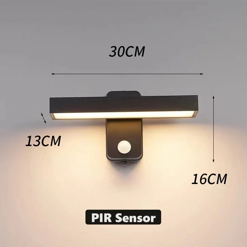 PIR Motion Sensor LED Wall Lamp IP65 340° Rotatable 20-50cm Warm White AC 85-265V Black