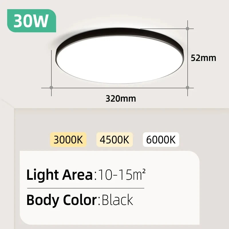 Ultra-Thin LED Surface Ceiling Light 10W 15W 20W 30W Square Round CRI 90+ AC 90-265V