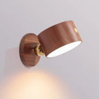 USB Rechargeable Magnetic LED Wall Lamp 360 Degree Rotating Touch Dimmable 4000K ABS Wood Grain Battery Powered Cordless Sconce