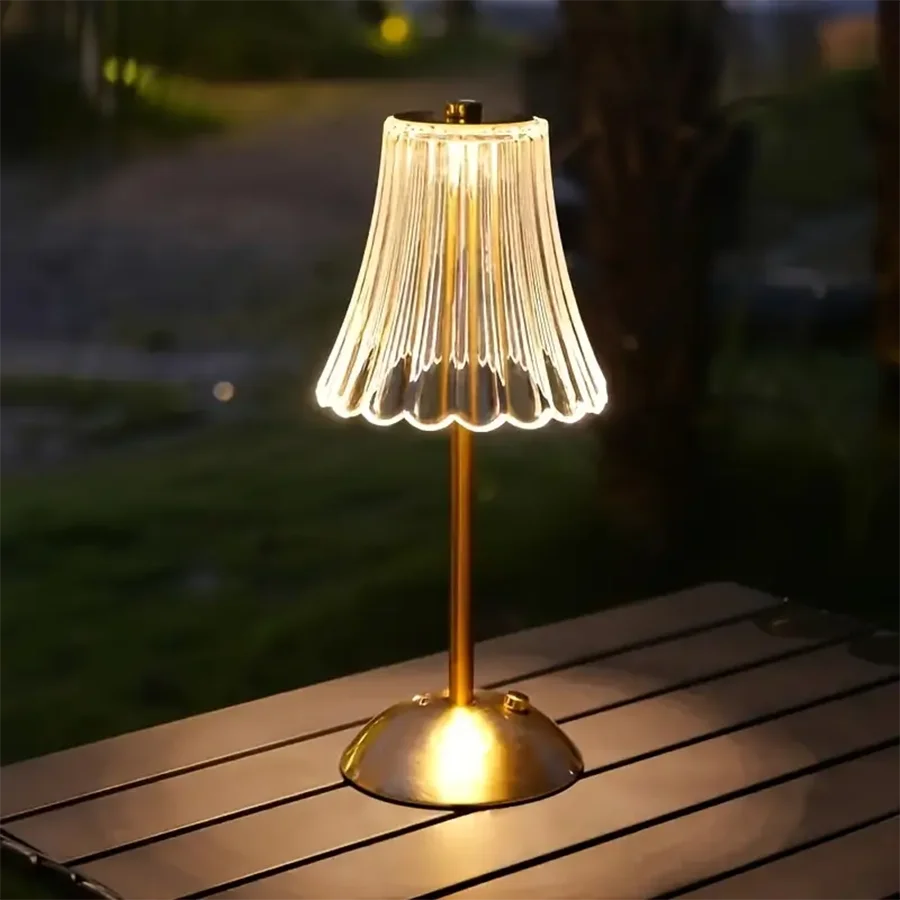 Crystal LED Rechargeable Table Lamp 3W Touch Dimmable 3 Color Temperatures USB-C Iron Base PMMA Shade IP20 Bedroom Bedside