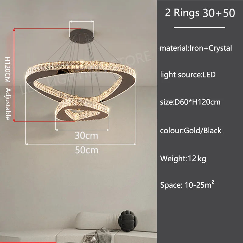 Modern Crystal LED Chandelier Stainless Steel Polished Cord Pendant Remote Control Dimmable AC 90-265V Villa Living Room Staircase