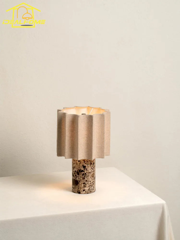 Marble USB Rechargeable Table Lamp Touch Dimmable Fabric Shade Vintage Nordic AC 90-260V