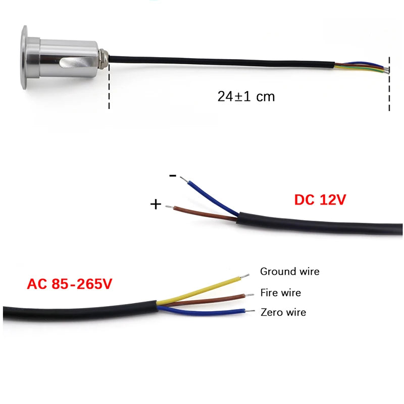 LED Underground Ground Light 1W 3W 5W COB IP67 AC 85-265V DC 12V 10 Pack 25cm Cable