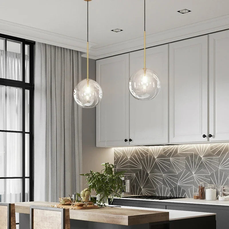 Nordic Glass Ball Pendant Light D15 20 25cm G4 Clear Glass Iron White Black Gold AC 90-260V