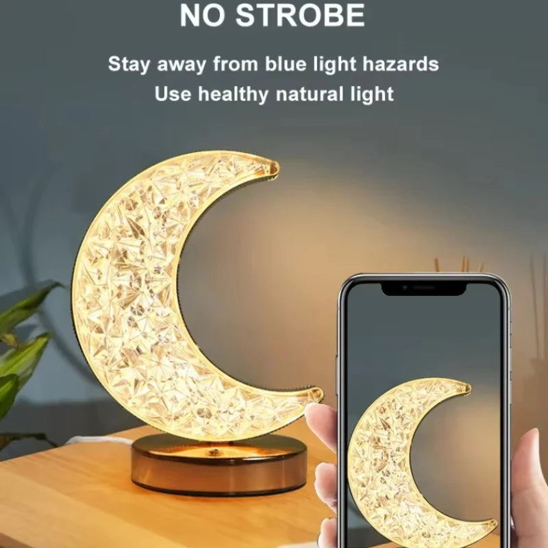 USB Rechargeable Touch Dimming LED Night Light Moon Star Acrylic Metal 3 Color Temperatures Stepless Dimming Bedroom Bedside