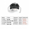 IP65 Waterproof COB LED Recessed Downlight 7W 9W 12W 15W 18W 21W 24W 30W 36W Die Cast Aluminum CRI 85 24 Degree AC 85-265V Driver Included