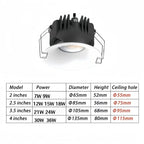 IP65 Waterproof COB LED Recessed Downlight 7W 9W 12W 15W 18W 21W 24W 30W 36W Die Cast Aluminum CRI 85 24 Degree AC 85-265V Driver Included