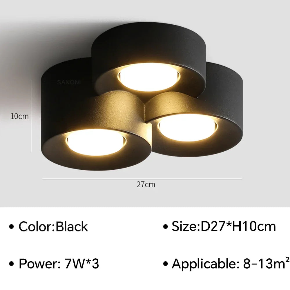Modern LED Cylinder Surface Mounted Ceiling Spotlight 7W 14W 21W Single Double Triple Head Iron Acrylic AC 90-260V Bedroom Hallway White Black