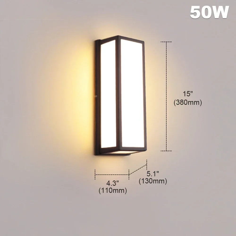 IP65 LED Outdoor Wall Lamp 18W 30W 50W Warm White Iron Motion Sensor AC 110-240V Porch Balcony Garden Security Wall Light
