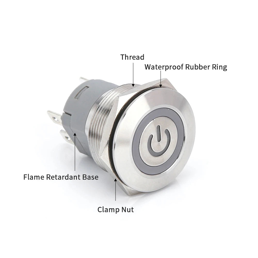 IP65 LED Stainless Steel Push Button Switch 12mm 16mm 19mm 22mm 3A Momentary Latching 3-220V