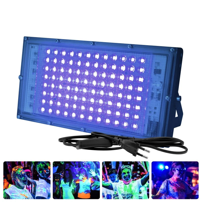UV LED Flood Light 50W 100W 395-400nm IP65 AC 110V Body Paint Party Stage Lamp