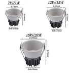 Dimmable COB LED Recessed Downlight 7W 9W 12W 15W 18W 20W CRI 92+ 15°-60° AC 85-265V