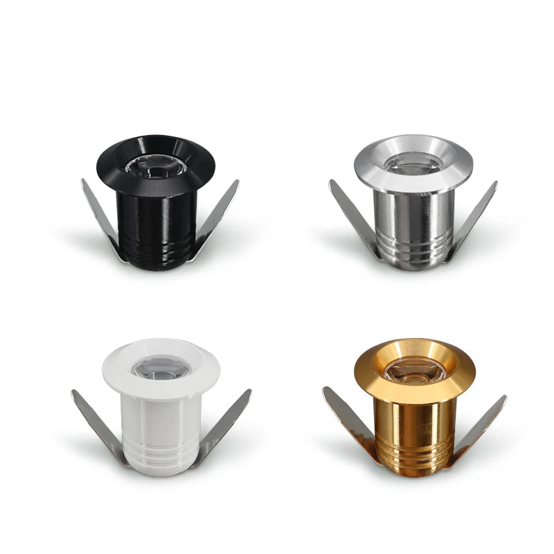 Mini LED Recessed Spotlight 1W 3W AC 85-265V or DC 12V 20mm Cutout 25 Degree Aluminum Brushed Nickel 4 Pack or 10 Pack Showcase