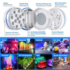 IP68 Submersible LED Pool Light 16 Colors RF Remote Control 4 Suction Cups Magnet Mount ABS Battery Powered 7cm and 8.5cm