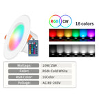 RGB LED Recessed Downlight 10W 15W 16 Colors IR Remote Control 90 Degree Aluminum AC 90-220V KTV Bedroom Living Room Ceiling Spot