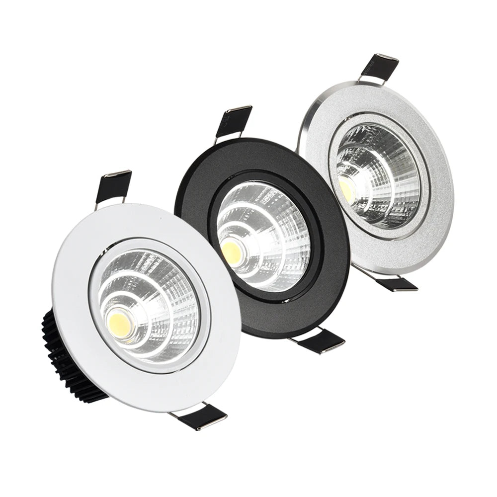 Dimmable COB LED Recessed Downlight 3W 5W 7W 10W 12W Aluminum 60 Degree AC 110-220V Warm White Neutral White Cool White White Silver Black