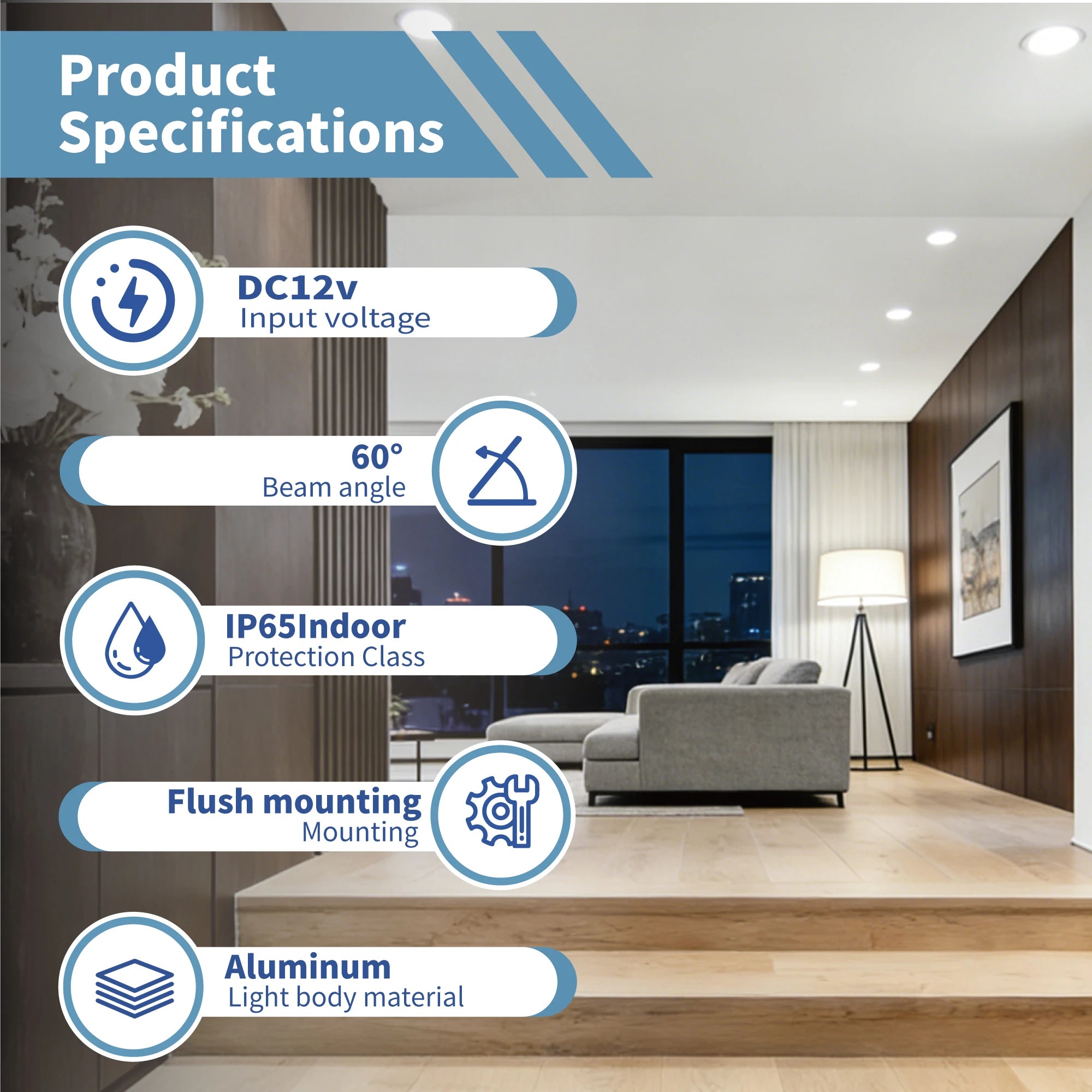 IP65 Mini LED Recessed Downlight 2W DC 12V 25mm Cutout 60 Degree Aluminum Silver Nickel Finish Cabinet Stair RV Caravan