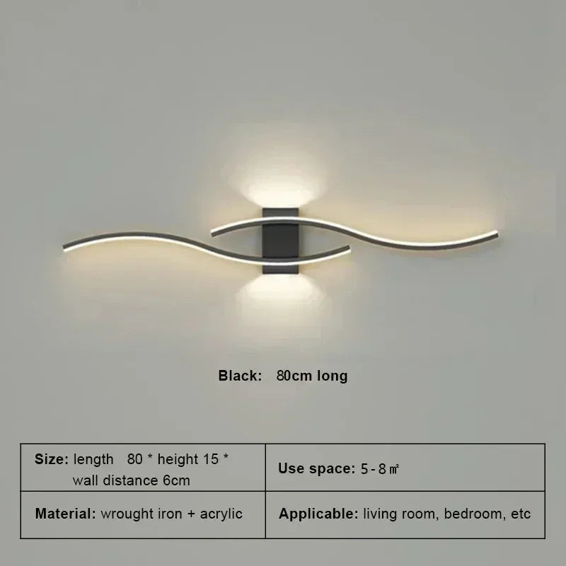Modern LED Strip Wall Sconce 60cm 80cm Remote Control Up Down Light 90-260V