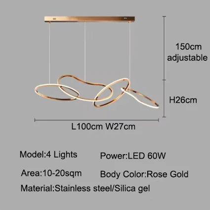 Modern LED Pendant Light 3-6 Heads 40-100W 3-CCT Dimmable RF Remote AC 90-260V Black Gold